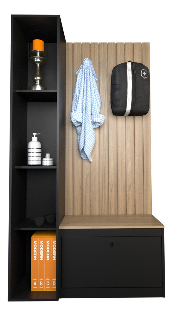 Recibidor Zapatero Con Perchero Organizador Entrada Color Olmo Negro