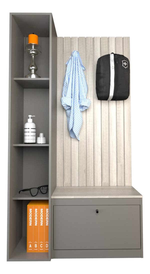 Recibidor Mueble Organizador Con Zapatero Y Estanteria Hogar Color Nevado Con Gris