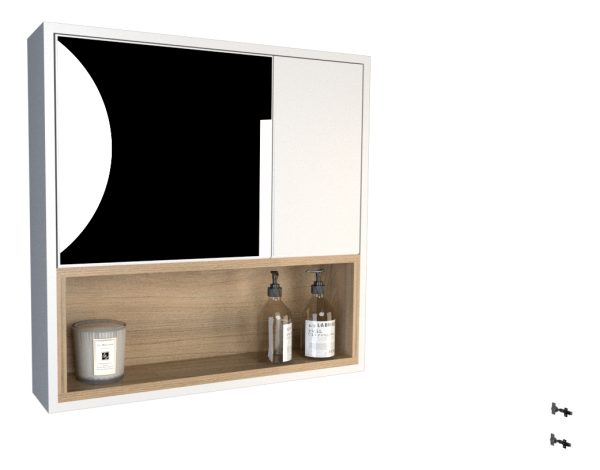 D_631497-MLA87790238472_072025-F.jpg Combo Baño Vanitory Flotante Y Botiquin Con Espejo Melamina Color Olmo/blanco- 3 Agujeros