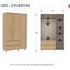 Ropero Milenial Geo 3 Puertas, 2 Cajones 118 X 195 X 45