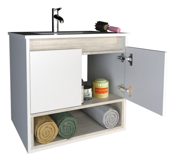 D_636319-MLA88125746389_072025-F.jpg Combo Baño Vanitory Flotante Y Botiquin Con Espejo Melamina Color Nevado/blanco- 1 Agujero