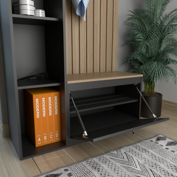 Recibidor Zapatero Con Perchero Organizador Entrada Color Olmo Negro