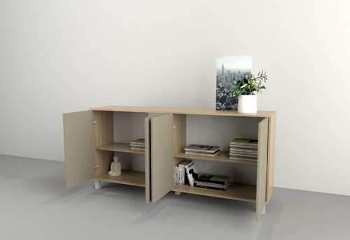 Mueble Bahiut Vajillero 4 Puertas Sistema Push 180 Cm Living Color Olmo Gris