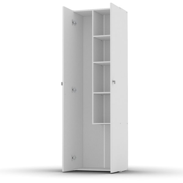 Escobero Despensero Cocina Servicio 2 Puertas 4 Estantes + Estantería Metálica 5 Niveles Organizador Blanco Melamina Multifunción Guardado Despensa Hogar Compacto Moderna Limpieza E062 + Me180 Dielfe