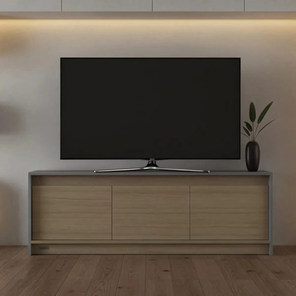 Rack Para Tv Mosconi Minimal Diseño Moderno Funcional Grafito Frente Avellana