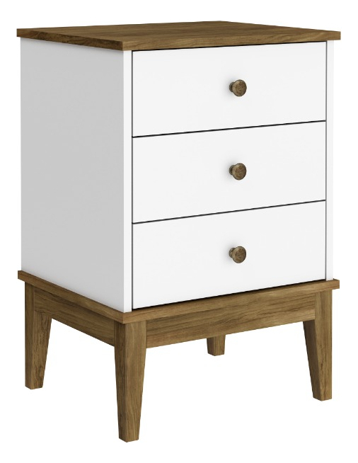 Mesa De Luz Cajones Con Patas Estilo Colonial Linea Mexicana Color Blanco