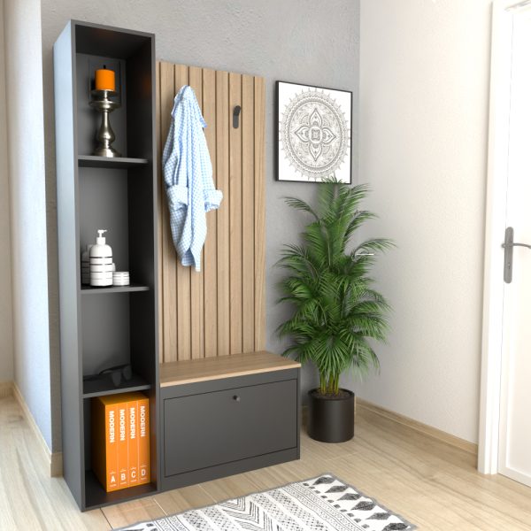 Recibidor Zapatero Con Perchero Organizador Entrada Color Olmo Negro