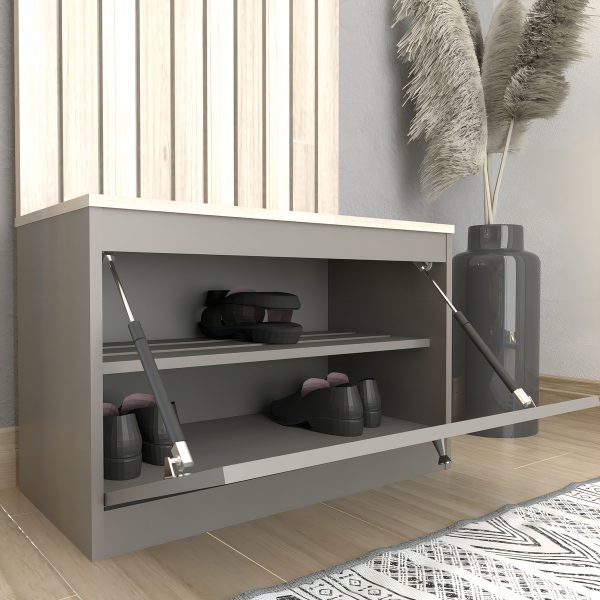 Mueble Recibidor Organizador De Calzado Funcional+++ Color Nevado Con Gris