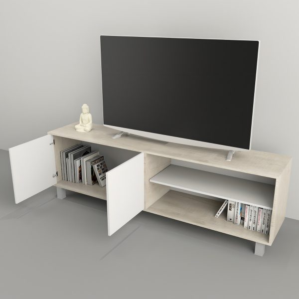 Mesa Tv Rack Living 75 Pulgadas 2 Puertas Estante 4100 Color Nevado/everest
