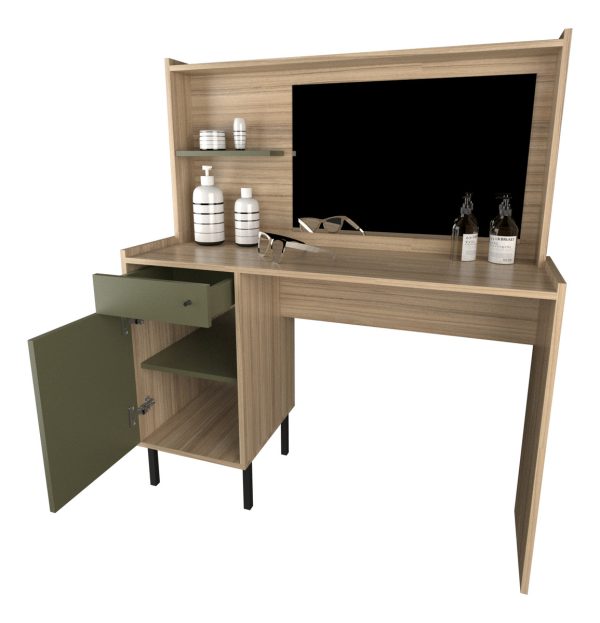 Escritorio Maquillador Tocador Con Espejo 3115 Color Cocobolo/safari