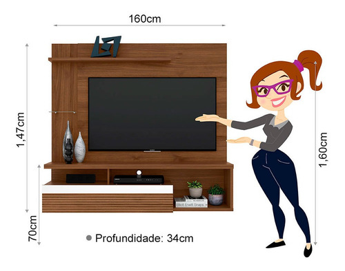 D_694239-MLU70679407293_072023-F.jpg Panel Suspendido Para Tv De Hasta 60 Pulgadas Tijuca Línea Brasil Color Nogal
