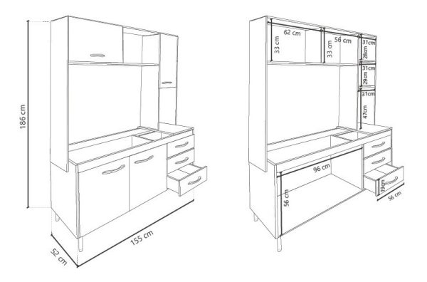 Cocina Compacta New Malabia- Alacena- Bajo Mesada 155 X 186