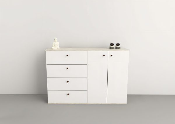 Bahiut Vajillero 2 Puertas 4 Cajones Living Melamina Color Nevado Everest