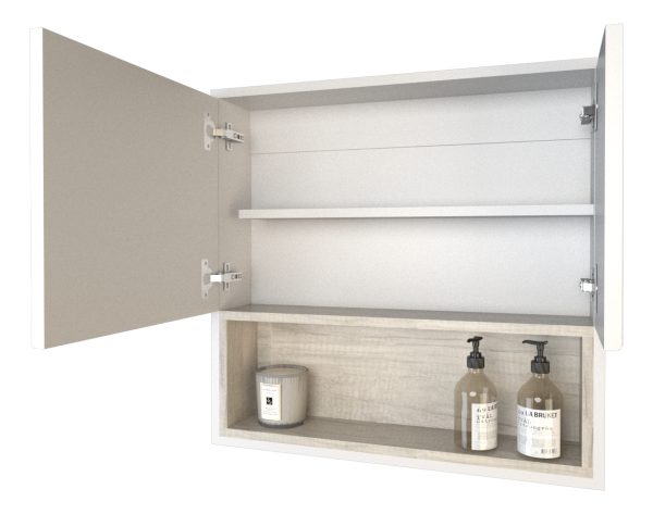 D_730254-MLA87790351586_072025-F.jpg Combo Baño Vanitory Flotante Y Botiquin Con Espejo Melamina Color Nevado/blanco- 1 Agujero