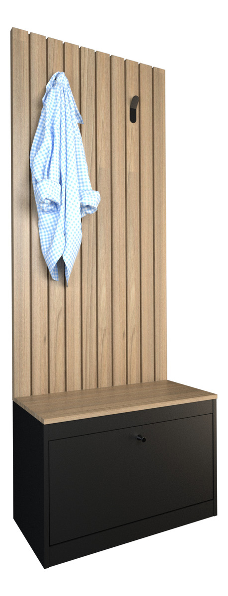 Recibidor Zapatero Varillado Con Perchero Entrada Dormitorio Color Olmo Negro