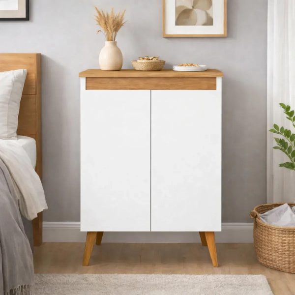 Buffet Aparador De Cocina Blanco/miel 2 Puertas Retro 60 Cm