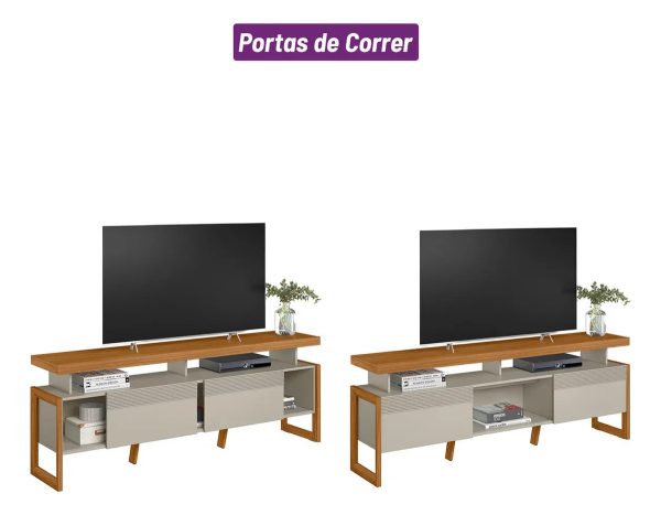 Estante Para Tv Esmeralda Linea Brasil De 70 Pulgadas, Color Natural/blanco Roto