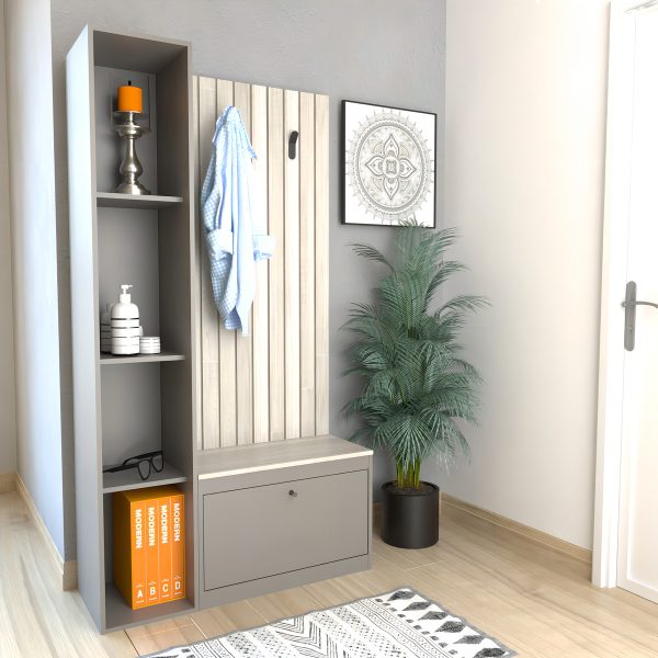 Recibidor Mueble Organizador Con Zapatero Y Estanteria Hogar Color Nevado Con Gris
