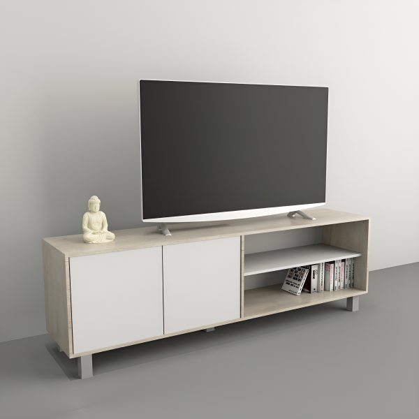 Mesa Tv Rack Living 75 Pulgadas 2 Puertas Estante 4100 Color Nevado/everest