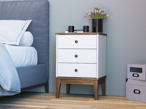 Mesa De Luz Cajones Con Patas Estilo Colonial Linea Mexicana Color Blanco