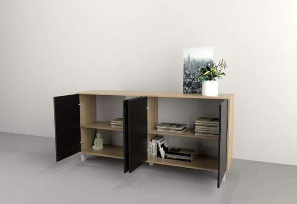 D_769334-MLA91671385878_092025-F.jpg Mueble Bahiut Vajillero 4 Puertas 180 Cm Moderno Living Color Negro