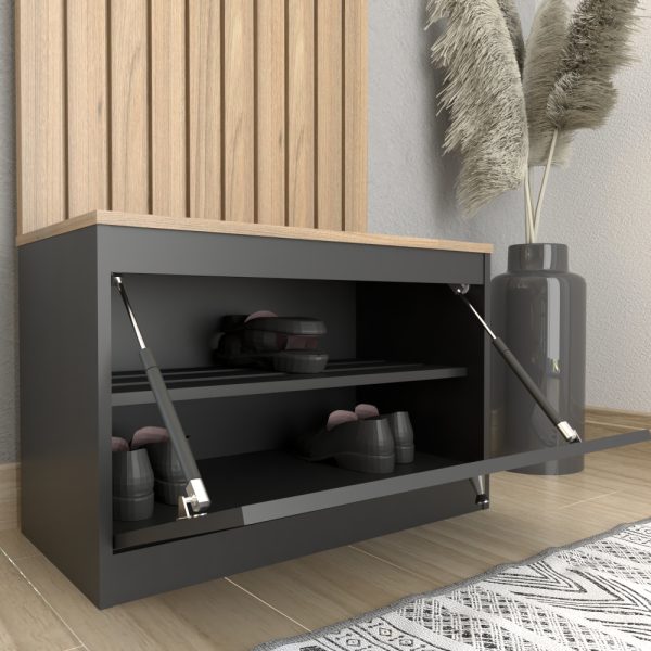 Recibidor Zapatero Varillado Con Perchero Entrada Dormitorio Color Olmo Negro