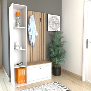 Recibidor Mueble Organizador Con Zapatero Y Estanteria Hogar Color Olmo Con Everest