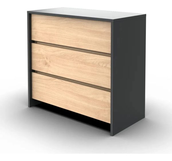 Cómoda 3 Cajones Línea Niza Organizador Dormitorio Living Guardado Ropa Accesorios Sin Tiradores Estilo Moderno Flotante... Gris / Roble Kendal