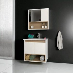 D_786532-MLA88125432695_072025-F.jpg Combo Baño Vanitory Flotante Y Botiquin Con Espejo Melamina Color Olmo/blanco- 3 Agujeros