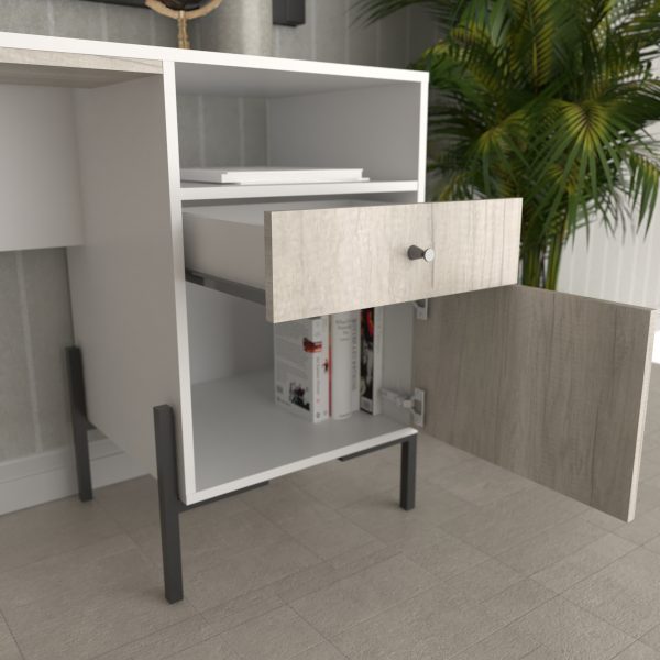 D_787929-MLA91258756052_092025-F.jpg Escritorio Moderno Cajón Y Puerta Patas De Hierro Industrial Color Everest Nevado