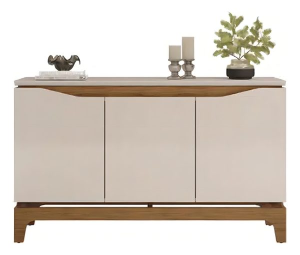 Buffet Comoda Comedor Living, 3 Puertas, 2 Estantes, Mdp Y Mdf, Color Blanco Y Miel, Dj Móveis Freijó/off White