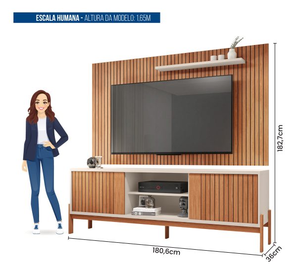 Banco Rasgado Tannen Para Televisores De Hasta 70 Pulgadas Con Estante Y Puerta, Color Freijó Off Muebles Para Tv Freijó/off