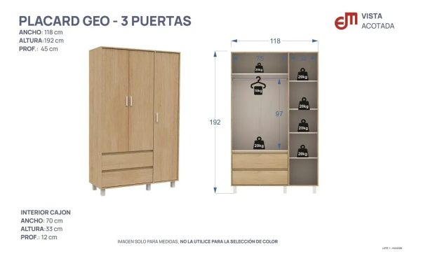 Placard Mosconi Milenial Geo 3 Puertas Con Patas Moderno Tissa