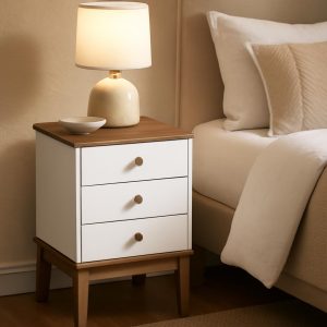 Mesa De Luz Cajones Con Patas Estilo Colonial Linea Mexicana Color Blanco