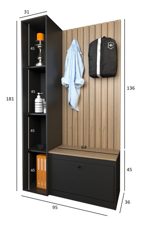 Recibidor Zapatero Con Perchero Organizador Entrada Color Olmo Negro