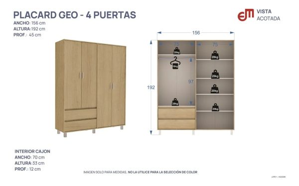 Ropero Milenial Geo 4 Puertas, 2 Cajones 156 X 192 X 45