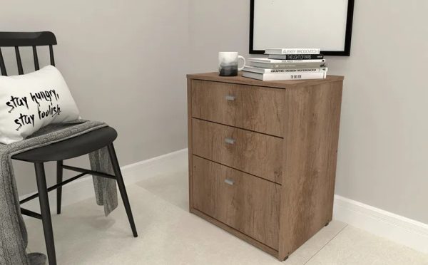 Mesa De Luz Nature Melamina 3 Cajones Mosconi Mate Nebraska Gris