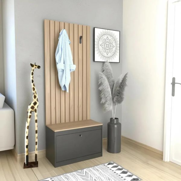 Recibidor Zapatero Varillado Con Perchero Entrada Dormitorio Color Olmo Negro