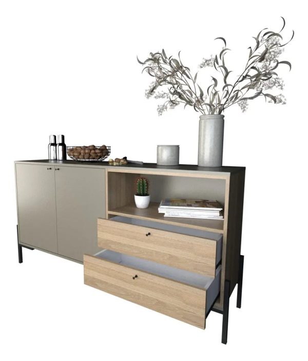 Mueble Bahiut Vajillero 2 Puertas 2 Cajones 150 Cm Living Color Olmo Gris Cubanita