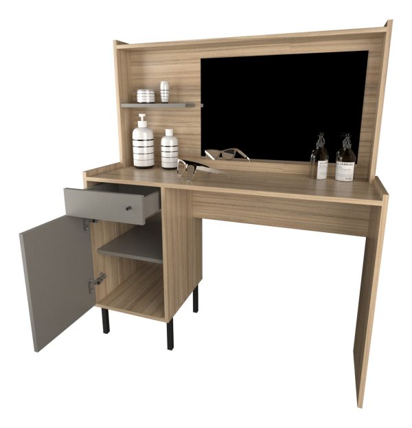 Escritorio Maquillador Tocador Con Espejo 3115 Color Cocobolo/gris