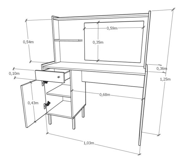 Escritorio Maquillador Tocador Con Espejo 3115 Color Cocobolo/gris