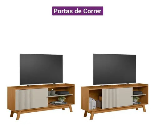 Estante Para Tv Aurum Linea Brasil De 65 Pulgadas, Color Natural/blanco Roto