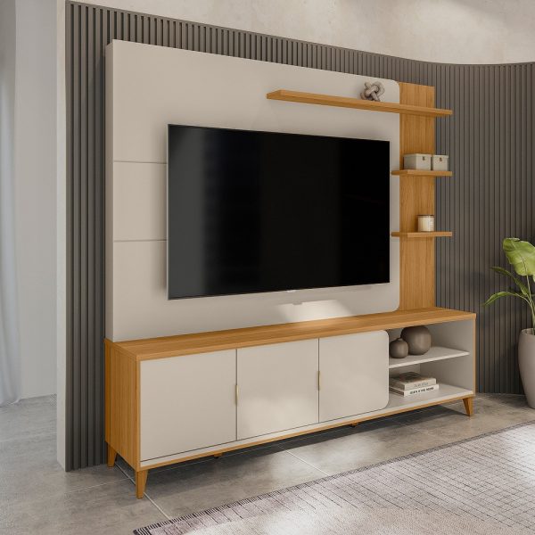 Tante Home Para Televisor Napoli Linea Brail De 70 Pulgadas Color Tauari/blanco Roto Enfoque Tauari/blanco Mate