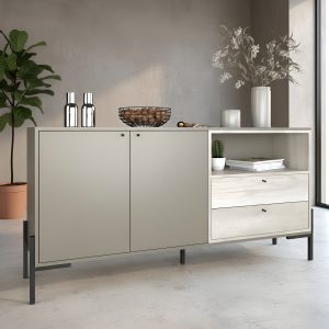 Bahiut Vajillero Moderno C/ Patas De Metal Puertas Y Cajones Color Gris Nevado