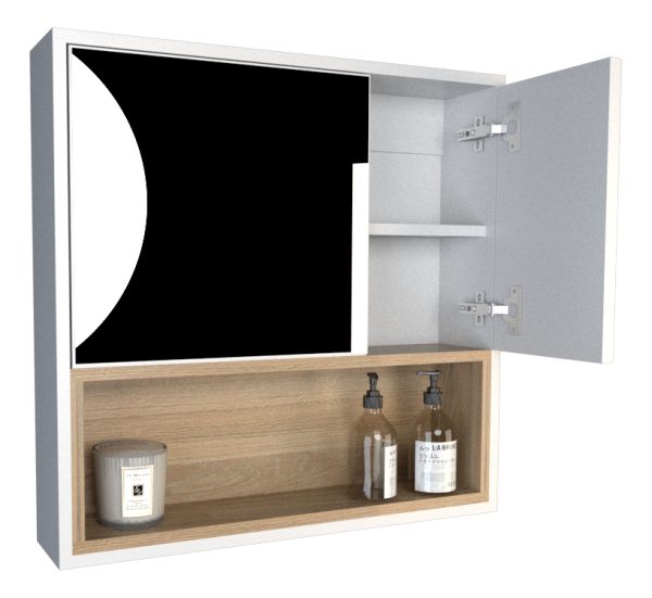 D_974383-MLA87788545380_072025-F.jpg Combo Baño Vanitory Flotante Y Botiquin Con Espejo Melamina Color Olmo/blanco- 1 Agujero
