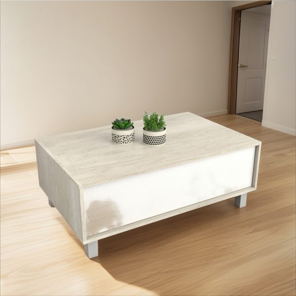 Mesa Ratona Rectangular Con Cajon Living Melamina Color Nevado Everest