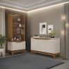 Buffet Comoda Comedor Living, 3 Puertas, 2 Estantes, Mdp Y Mdf, Color Blanco Y Miel, Dj Móveis Freijó/off White