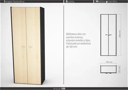 Biblioteca Organizador Oficina 2 Ptas. Estant 76 Cm. Cod 930