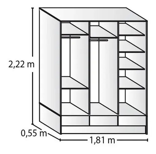 Placard Ropero Platinum 633 1,80 Mts 3 Puertas Corredizas
