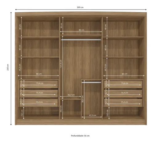 Ropero 6 Puertas De Abrir. Manijas De Madera 6 Cajones N 566